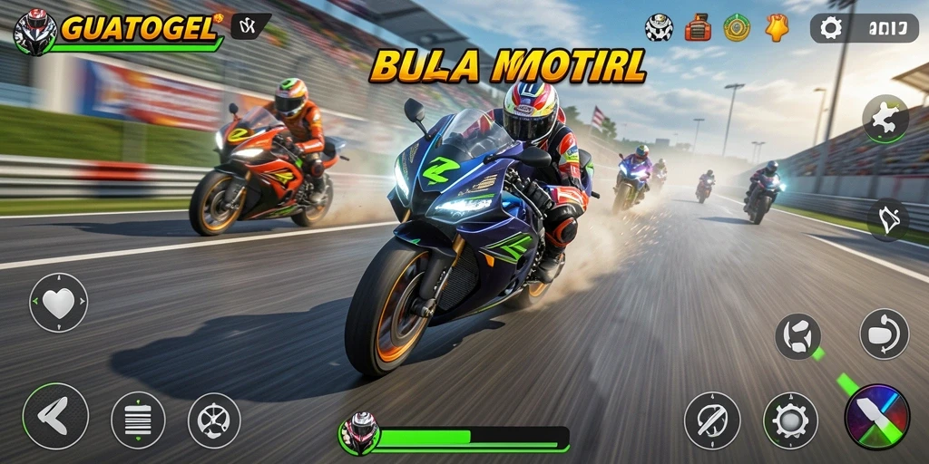 Gameplay GUATOGEL menampilkan balapan motor yang mendebarkan dan seru.