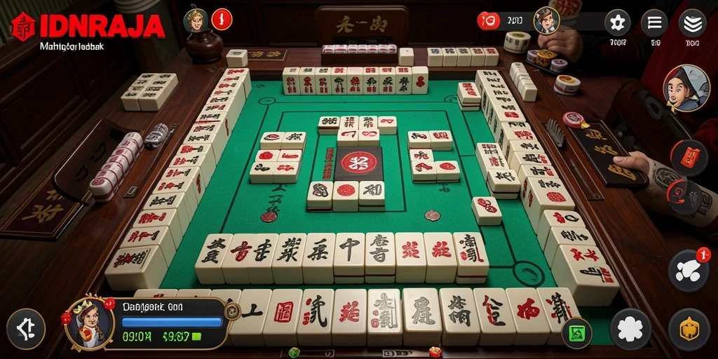 Screenshot gameplay IDNRAJA menampilkan aksi seru permainan Mahjong yang menantang.