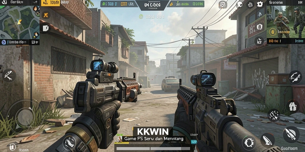 Screenshot menunjukkan aksi menegangkan dalam gameplay FPS KKWIN.