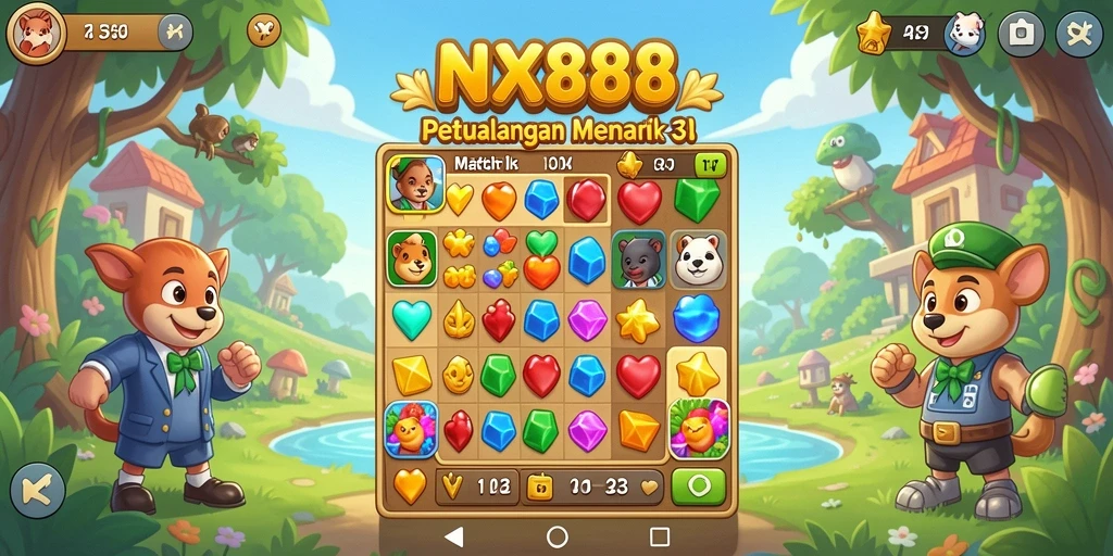 Screenshot NX888 menampilkan aksi seru dalam permainan Match-3 yang menawan.