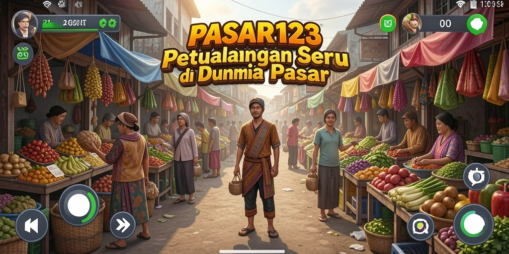 Tampilan dinamis gameplay PASAR123 di dunia pasar.