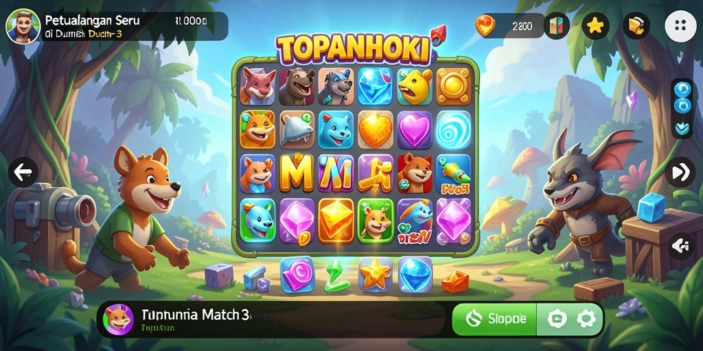 Tampilan gameplay seru di dalam TOPANHOKI yang penuh warna.