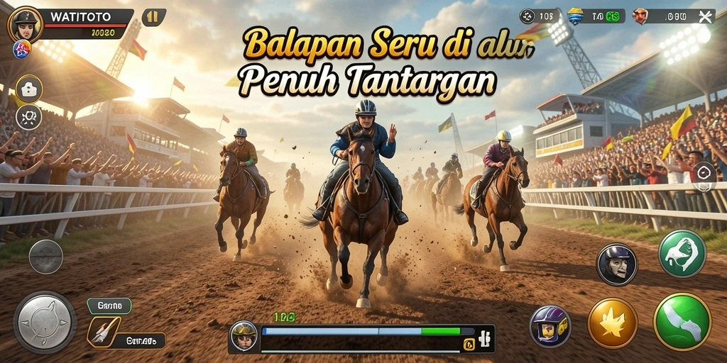 Tampilan gameplay seru di WATITOTO dengan mobil balap melaju cepat.