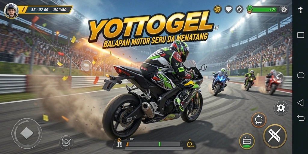 Tampilan gameplay YOTOGEL yang seru dengan berbagai motor balap.